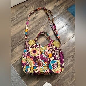 Vera Bradley Plum Crazy Purple Floral Top Handle Bag Purse Shoulder Strap